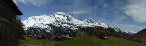 Looking back over La Combaz with Mont Pourri in the background