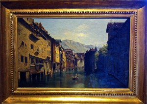 Annecy, river Thiou before the 1854 embankment was built. Painting by Paul Cabault, Palais de l'Isle