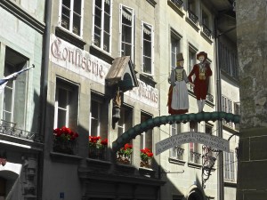 Fribourg, old town: street of the faithful husbands and model wives