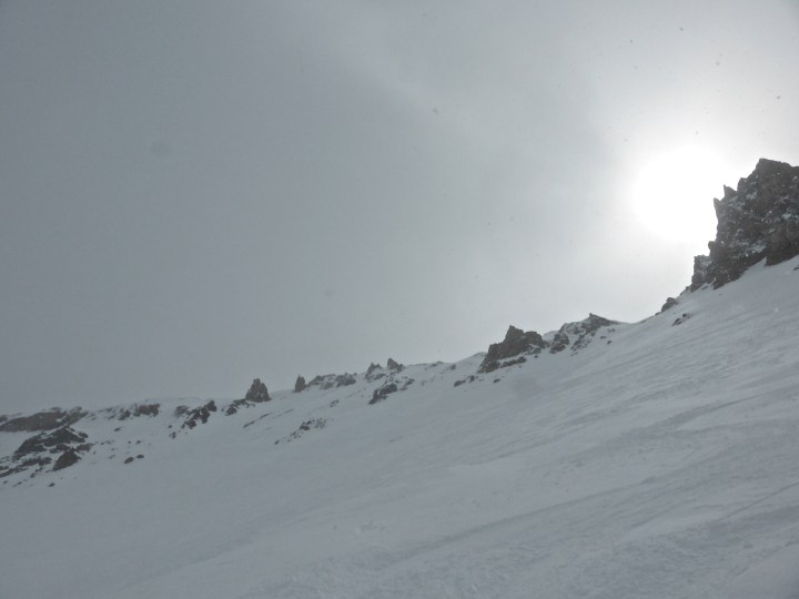 Skiing into the Chardonnet bowl
