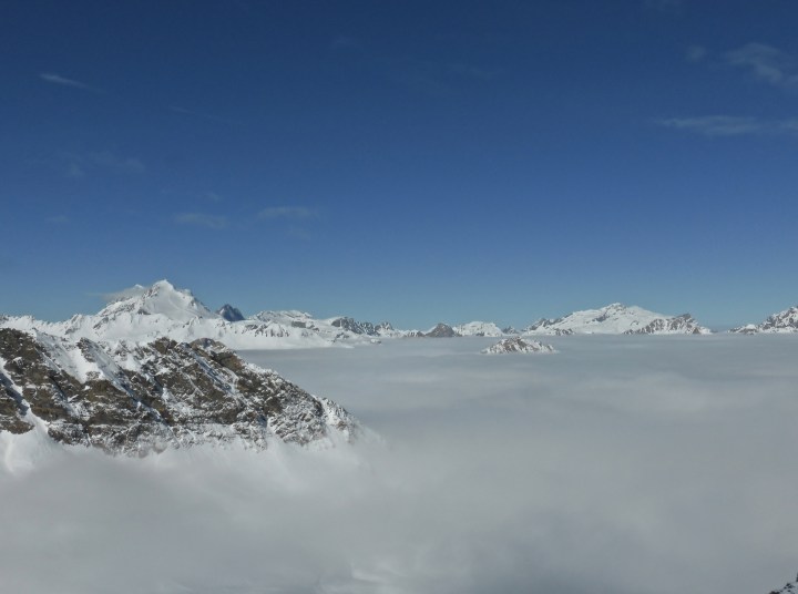 Val d'Isere from the Combe du Signal: still below the clouds at 9:45