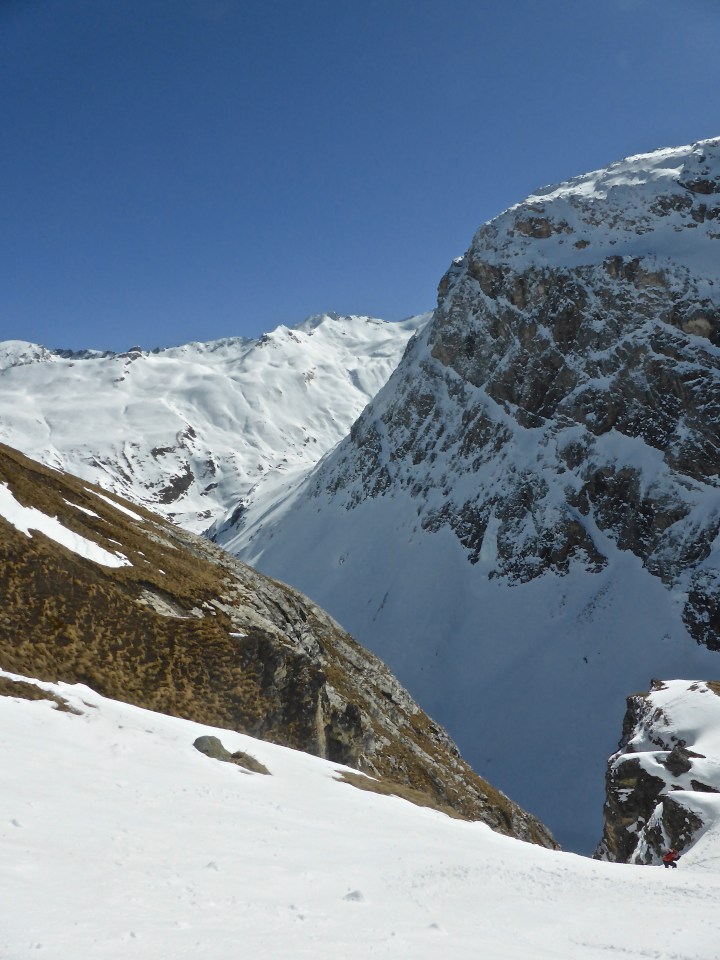 Heading down couloir du Mont Blanc