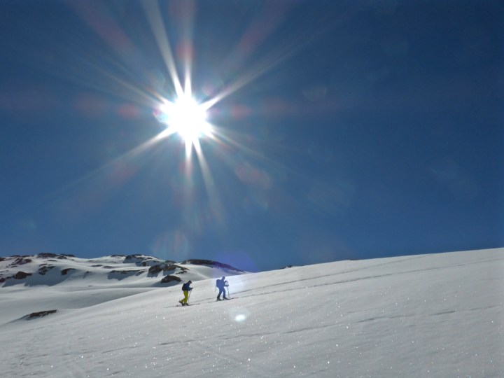 Skinning up towards Mont Roup