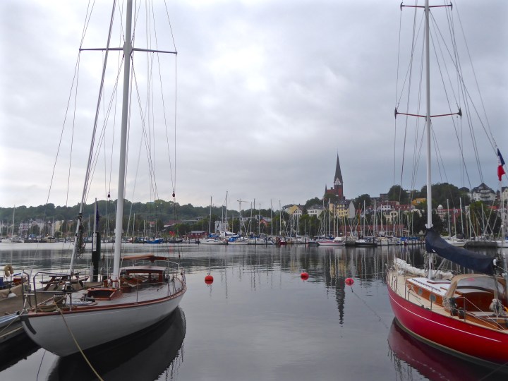 Flensburg: old sailing boats on the waterfront