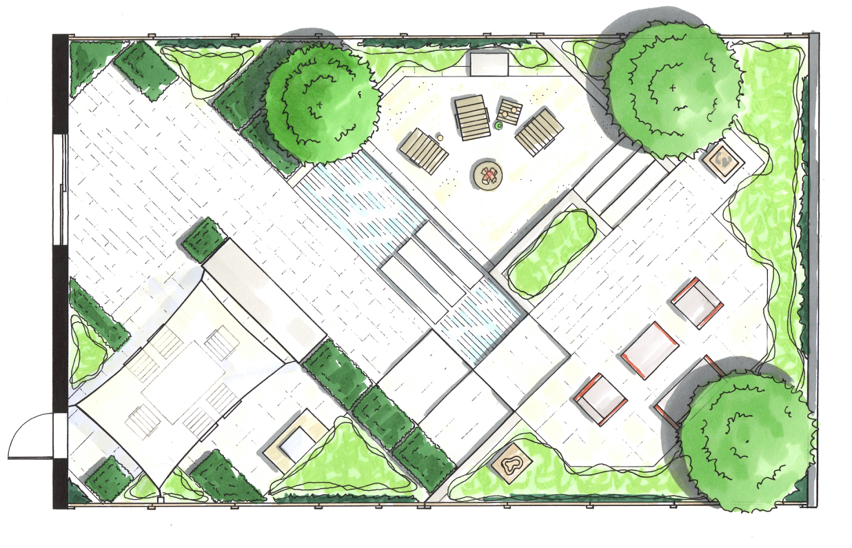 Modernist garden: design concept, rendered