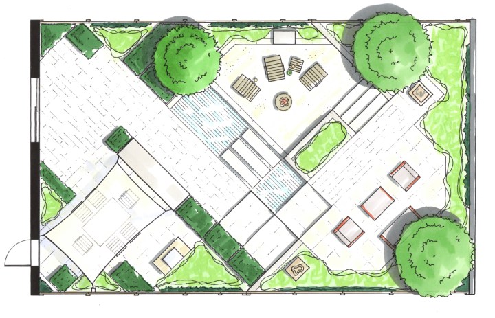 Modernist garden: design concept, rendered