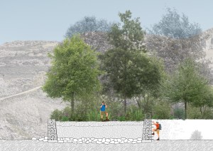 Section showing access to the Future Forest Mill via reverse 'swimming pool' ladders.