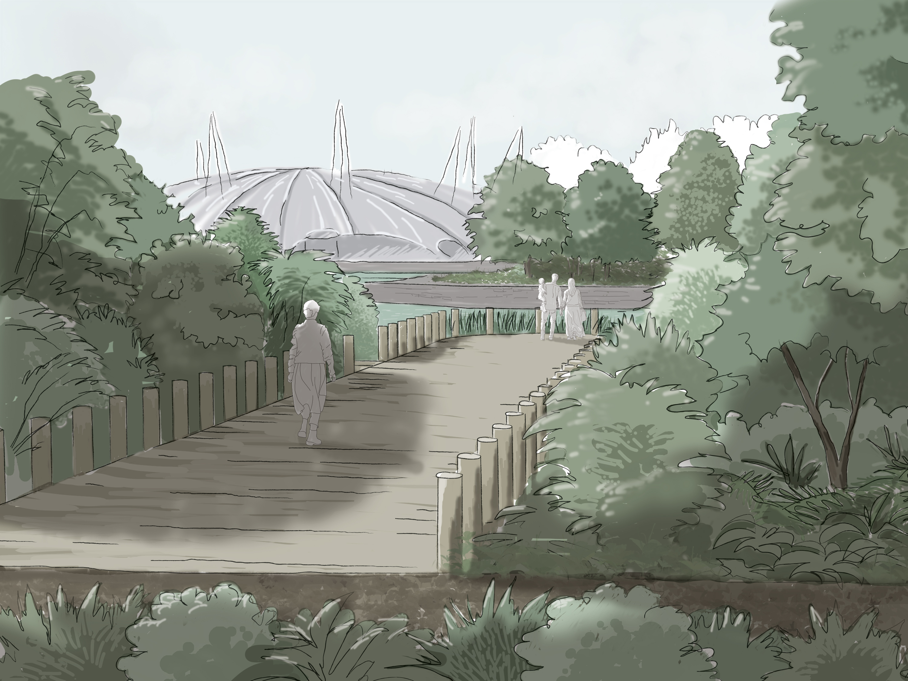View across the Thames to the Millenium Dome from the reimagined pier.