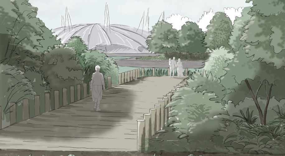 View across the Thames to the Millenium Dome from the reimagined pier.